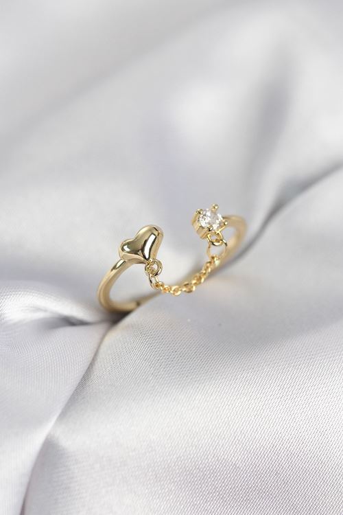 YRTCL Zincir Sallantılı Kalp Model Gold Renk Kadın Yüzük