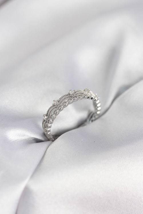 YRTCL Gümüş Renk Motif Desenli Zirkon Taşlı Kadın Yüzük