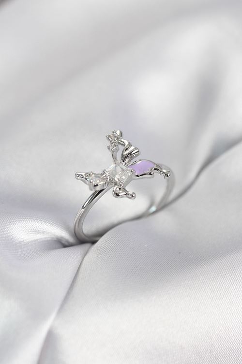 YRTCL Gümüş Renk Kelebek Model Zirkon Taşlı Kadın Yüzük