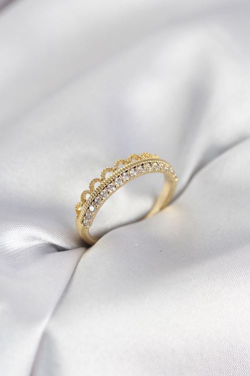 YRTCL Motif Desenli Gold Renk Zirkon Taşlı Kadın Yüzük