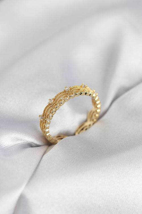 YRTCL Gold Renk Motif Desenli Zirkon Taşlı Kadın Yüzük