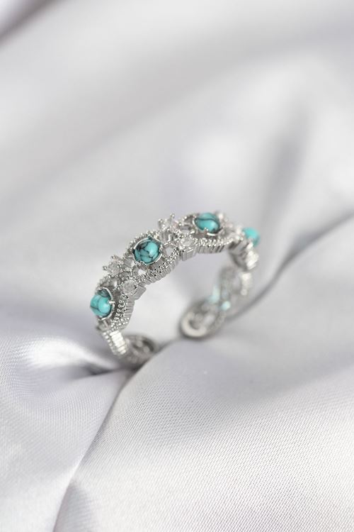 YRTCL Mavi Taşlı Gümüş Renk Vintage Kadın Yüzük