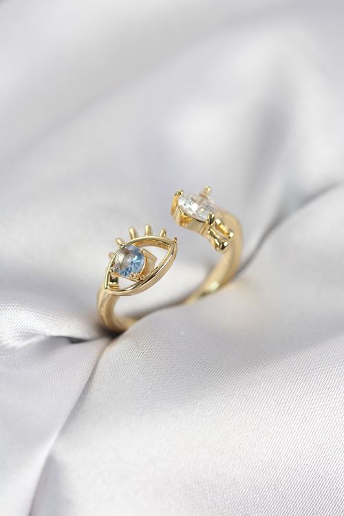 YRTCL Gözyaşı Model Gold Renk Zirkon Taşlı Kadın Yüzük