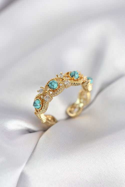 YRTCL Mavi Taşlı Gold Renk Vintage Kadın Yüzük