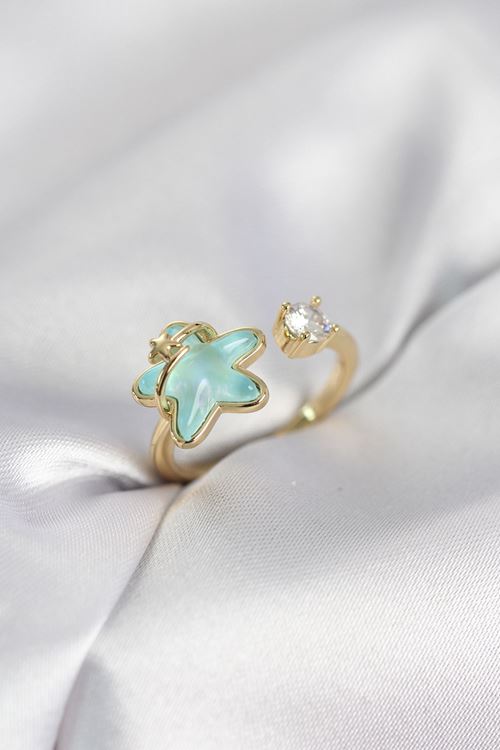 YRTCL Gold Renk Turkuaz Yıldız Model Kadın Yüzük