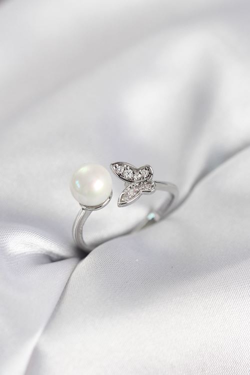 YRTCL Kelebek İncili Model Gümüş Renk Zirkon Taşlı Kadın Yüzük