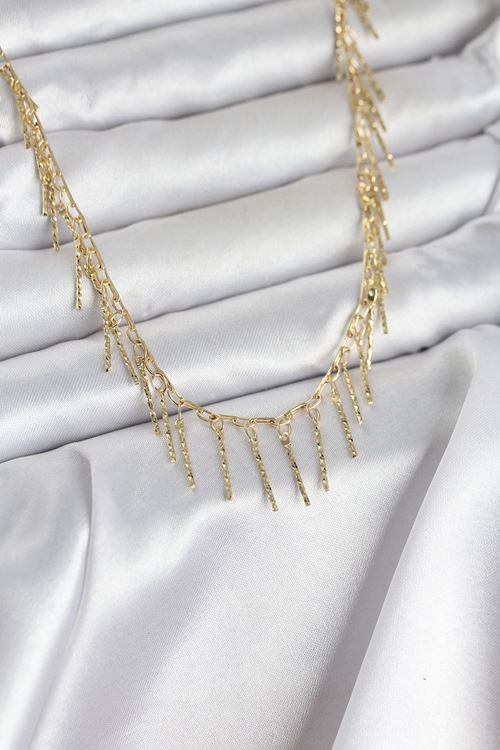 YRTCL Pirinç Gold Renk Saçaklı Model Kadın Kolye