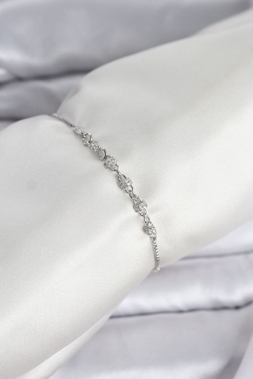 YRTCL Gümüş Renk Zincir Model Zirkon Taşlı Pirinç Asansörlü Kadın Bileklik