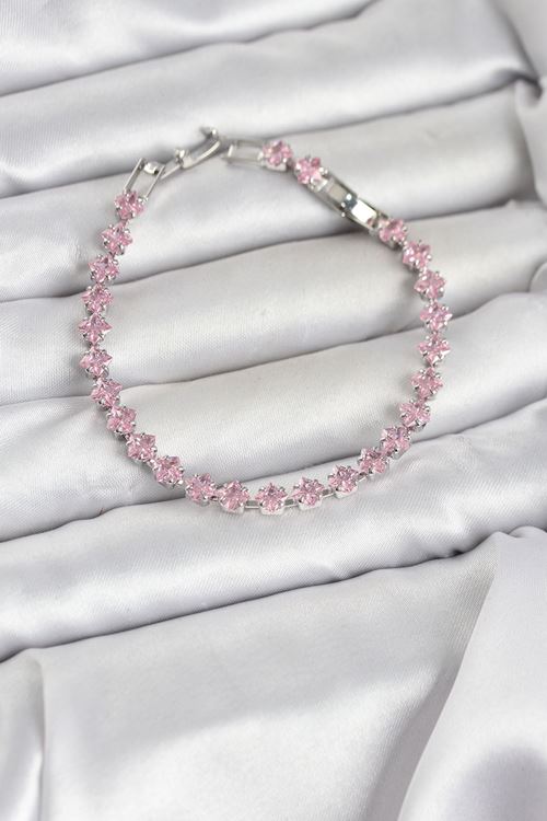 YRTCL Pembe Kare Zirkon Taşlı Gümüş Renk Pirinç Su Yolu Kadın Bileklik