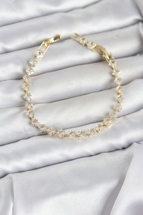 YRTCL Kare Zirkon Taşlı Gold Renk Pirinç Su Yolu Kadın Bileklik