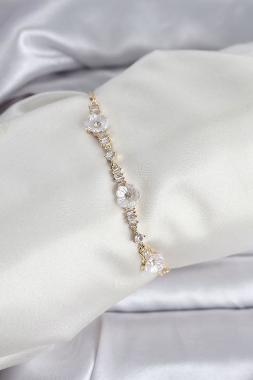 YRTCL Baget Zirkon Taşlı Çiçek Model Gold Renk Asansörlü Kadın Bileklik