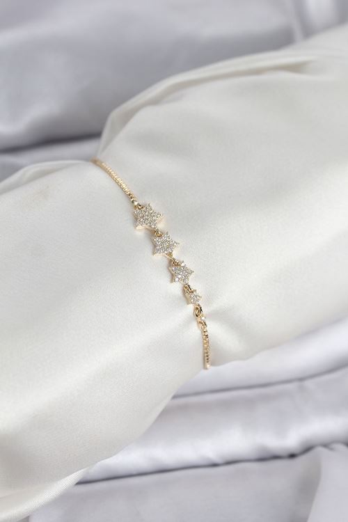 YRTCL Gold Renk Zirkon Taşlı Yıldız Model Asansörlü Kadın Bileklik