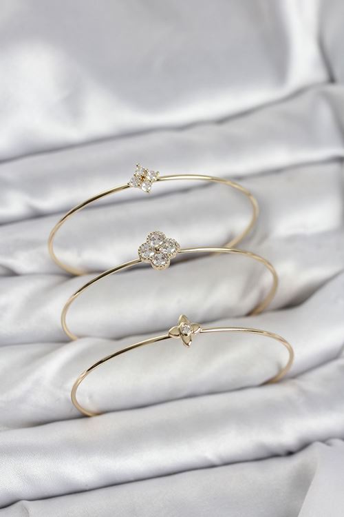 YRTCL Zirkon Taşlı Gold Renk Yonca Tasarım 3'lü Kadın Bileklik Kombini