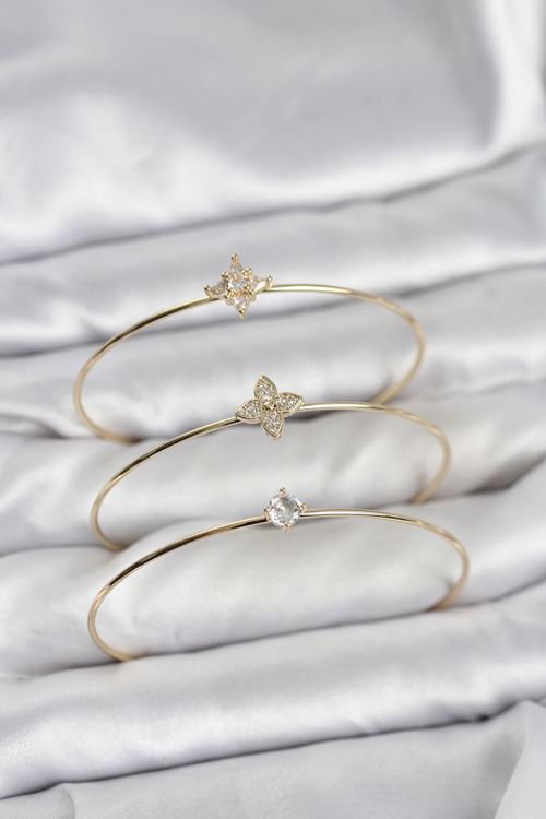 YRTCL Zirkon Taşlı Gold Renk Yonca Model 3'lü Kadın Bileklik Kombini