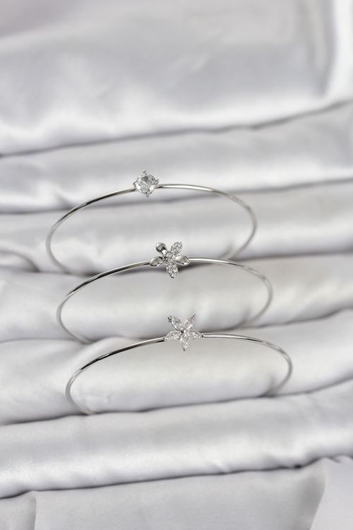 YRTCL Gümüş Renk Zirkon Taşlı Pirinç 3'lü Kadın Bileklik Kombini