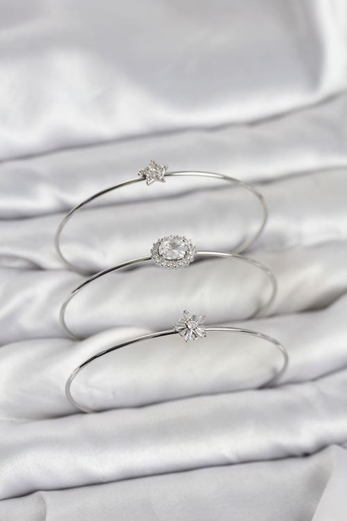 YRTCL Zirkon Taşlı Gümüş Renk Tek Taş Model 3'lü Kadın Bileklik Kombini