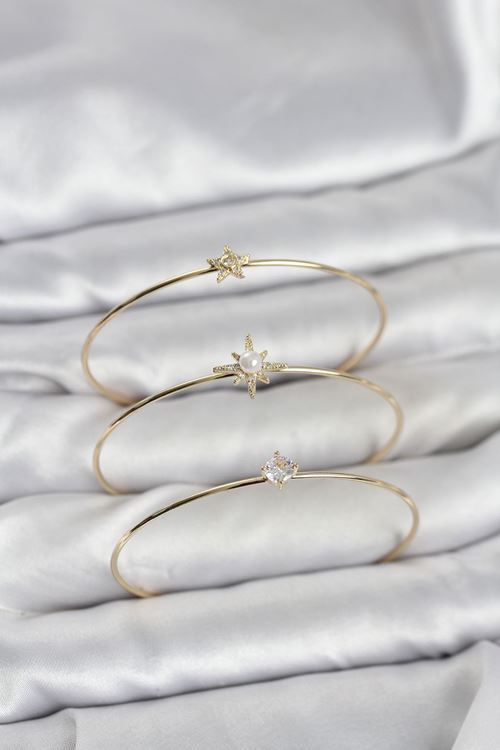 YRTCL Gold Renk Kutup Yıldızı Model Zirkon Taşlı 3'lü Kadın Bileklik Kombini