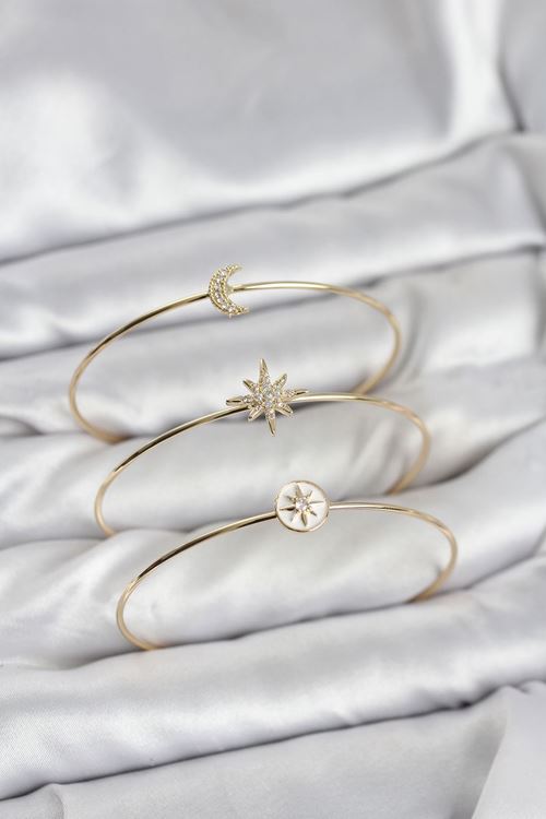 YRTCL Gold Renk Zirkon Taşlı Kutup Yıldızı Model 3'lü Kadın Bileklik Kombini