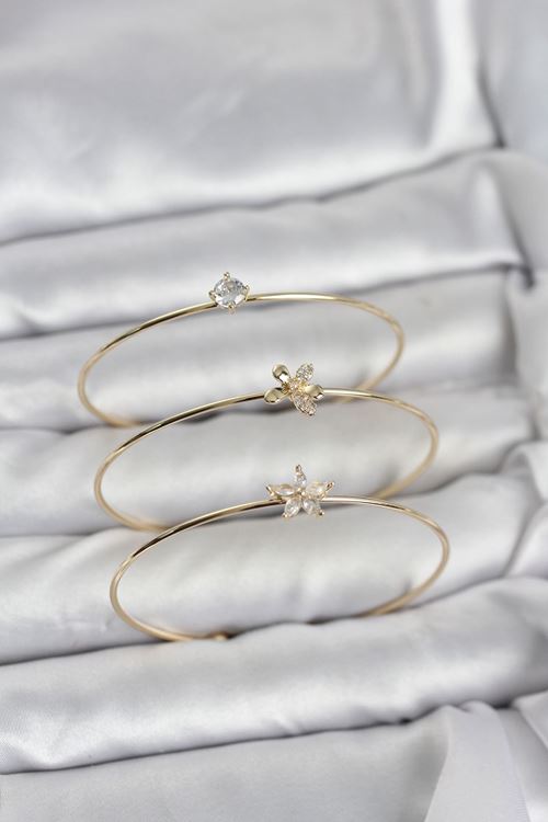 YRTCL Gold Renk Zirkon Taşlı Pirinç 3'lü Kadın Bileklik Kombini