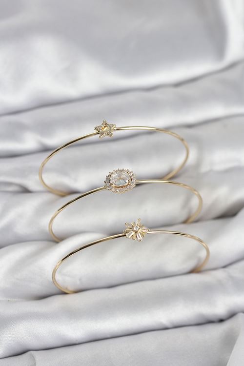 YRTCL Zirkon Taşlı Gold Renk Tek Taş Model 3'lü Kadın Bileklik Kombini