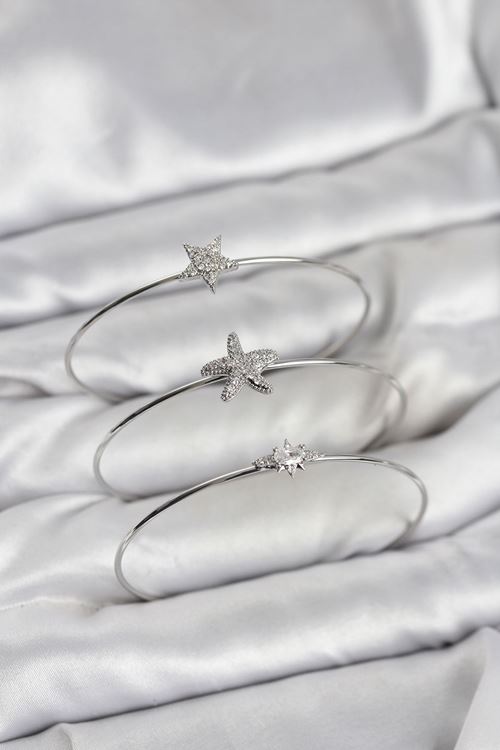 YRTCL Gümüş Renk Zirkon Taşlı Deniz Yıldızı Model 3'lü Kadın Bileklik Kombini