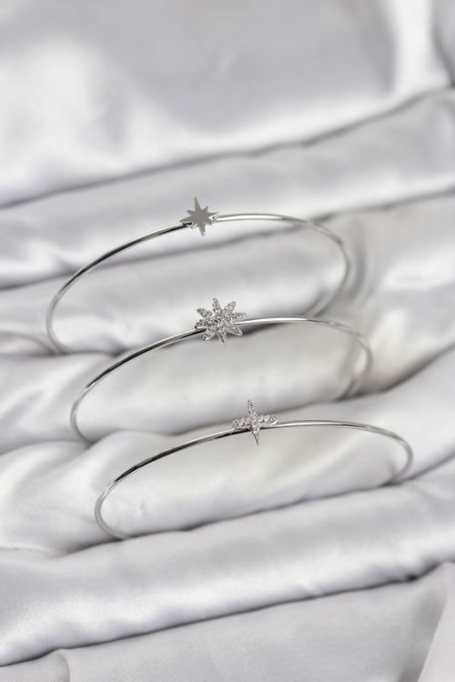 YRTCL Zirkon Taşlı Kutup Yıldızı Model Gümüş Renk 3'lü Kadın Bileklik Kombini