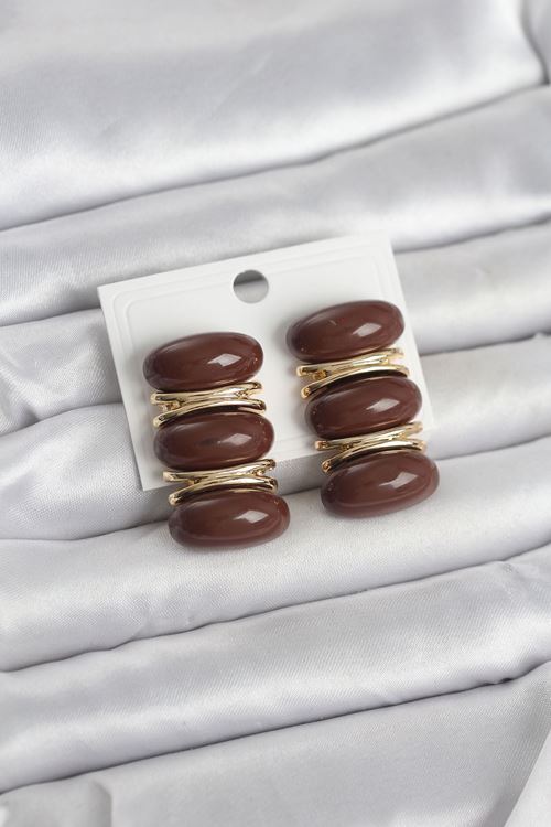 YRTCL Kahverengi Vintage Model Gold Renk Kadın Küpe