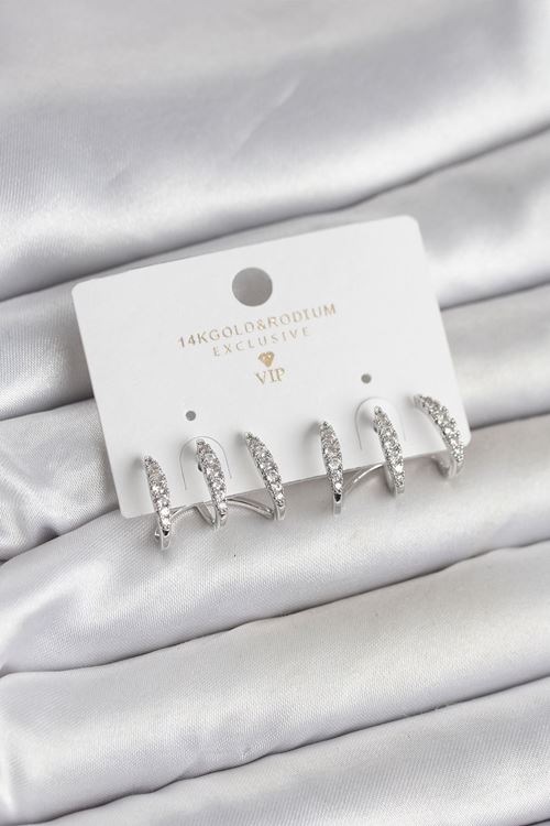 YRTCL Gümüş Renk Pirinç Zirkon Taşlı Kadın Küpe