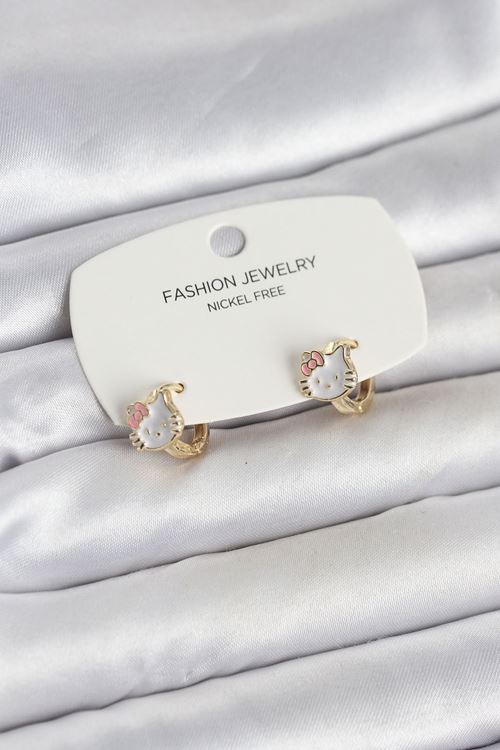 YRTCL Kitty Model Gold Renk Pirinç Çocuk Küpe