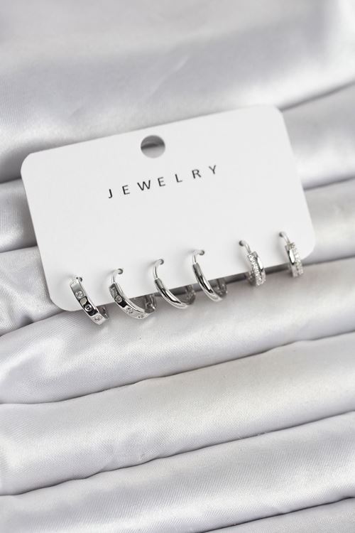 YRTCL Gümüş Renk Pirinç 3 Çift Kadın Küpe Seti