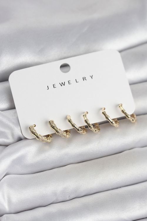 YRTCL Gold Renk Pirinç Kemik Model 3 Çift Kadın Küpe Seti