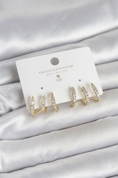 YRTCL Gold Renk Pirinç Zirkon Taşlı Kadın Küpe