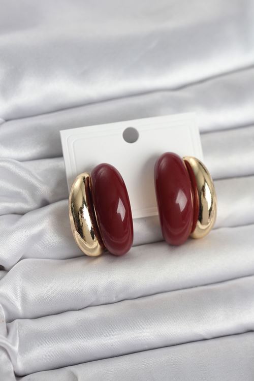 YRTCL Damla Model Bordo Vintage Gold Renk Kadın Küpe