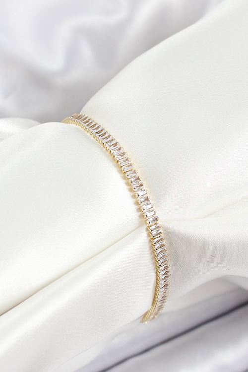 YRTCL Pirinç Zirkon Taşlı İnce Su Yolu Model Gold Renk Kadın Bileklik