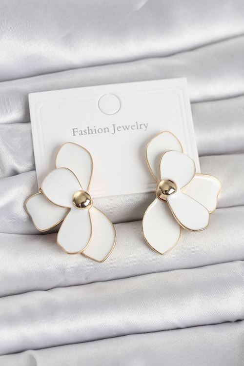 YRTCL Beyaz Mineli Lotus Model Pirinç Kadın Küpe