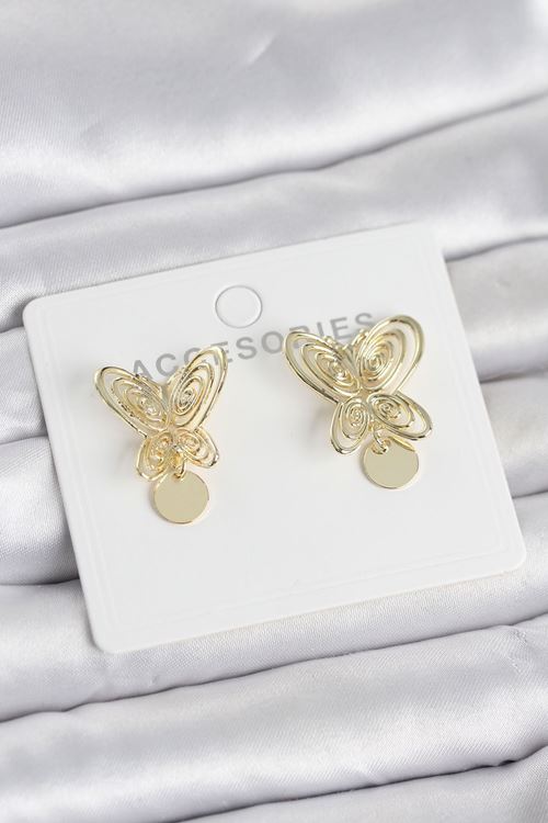 YRTCL Füsun Küpesi Model Gold Renk Kelebek Model Pirinç Kadın Küpe