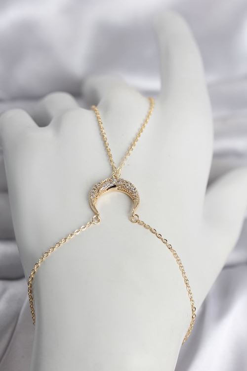 YRTCL Pirinç Gold Renk Hilal Model Zirkon Taşlı Kadın Şahmeran