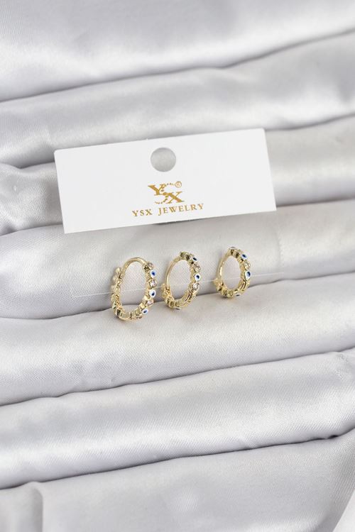 YRTCL Pirinç Gold Renk Nazarlı Model 3'lü Kadın Küpe