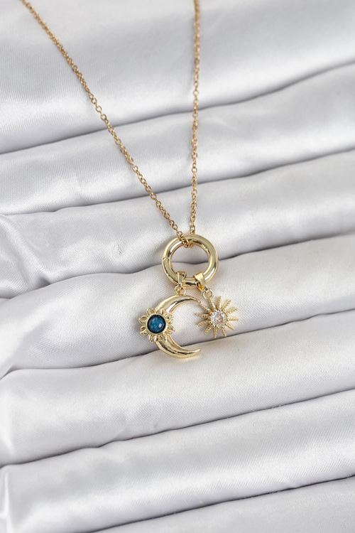 YRTCL 316L Çelik Gold Renk Gece Gündüz Tema Charmlı Kadın Kolye