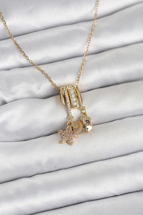 YRTCL 316L Çelik Gold Zirkon Taşlı Deniz Tema Charmlı Kadın Kolye
