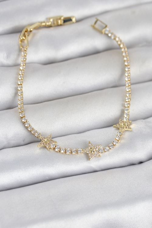 YRTCL Pirinç Gold Renk Minimal Yıldız Model Zirkon Taşlı Su Yolu Kadın Bileklik