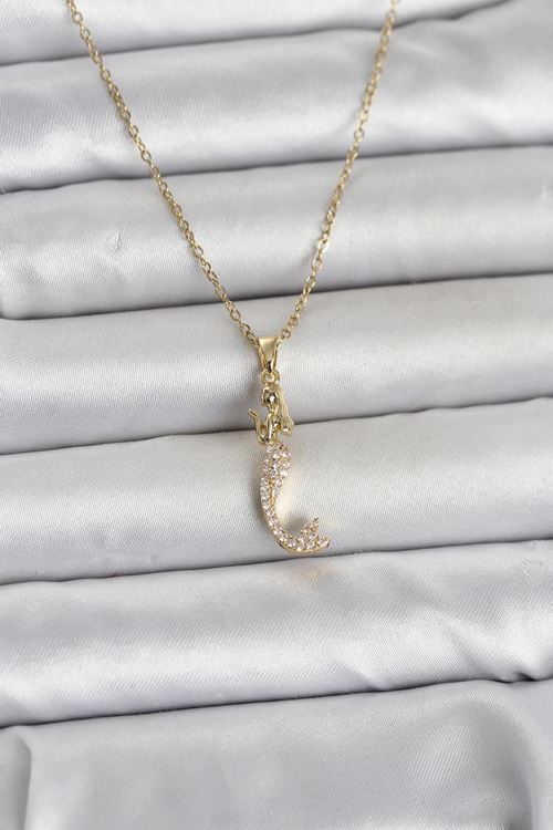 YRTCL 316L Çelik Zincir Gold Renk Zirkon Taşlı Deniz Kızı Model Kadın Kolye