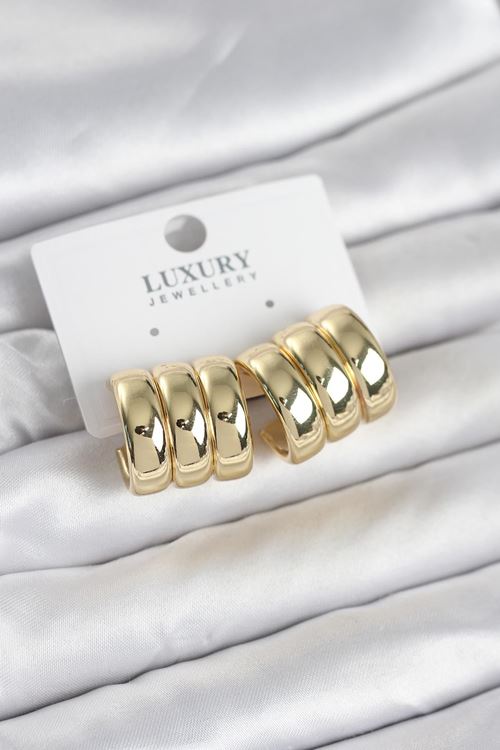 YRTCL Pirinç Gold Renk Üçlü Görünüm Kadın Küpe