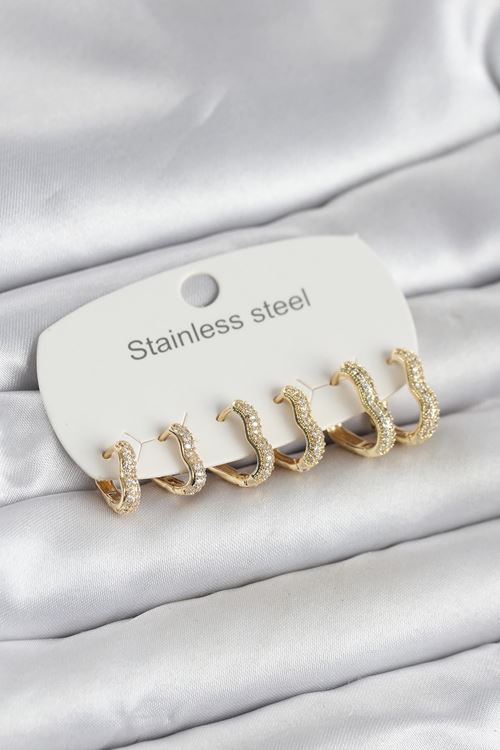 YRTCL 316L Çelik Gold Renk 6'lı Set Kalp Form Kadın Küpe