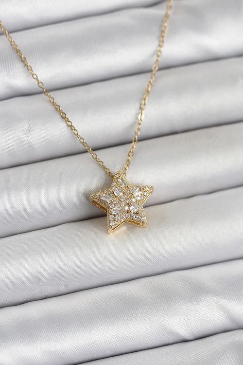 YRTCL 316L Çelik Zincir Gold Renk Zirkon Taşlı Yıldız Model Kadın Kolye