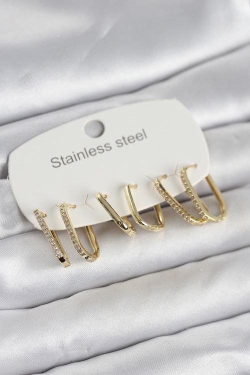 YRTCL 316L Çelik Gold Renk 6'lı Set Geometrik Model Kadın Küpe