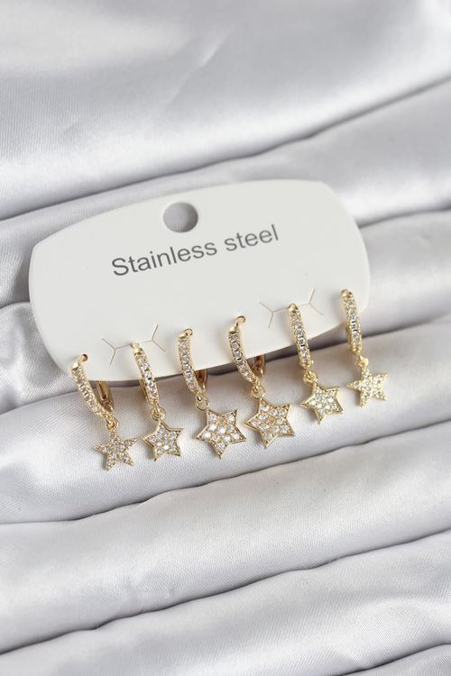 YRTCL 316L Çelik Gold Renk 6'lı Set Yıldız Model Kadın Küpe