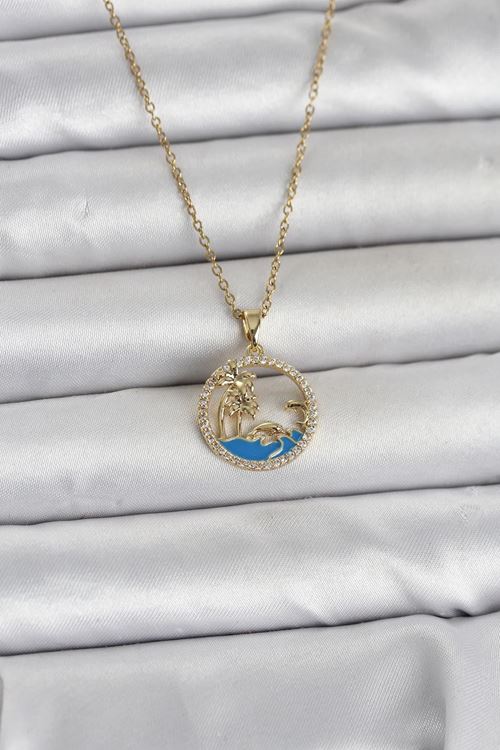 YRTCL 316L Çelik Zincir Gold Renk Zirkon Taşlı Deniz Temalı Kadın Kolye
