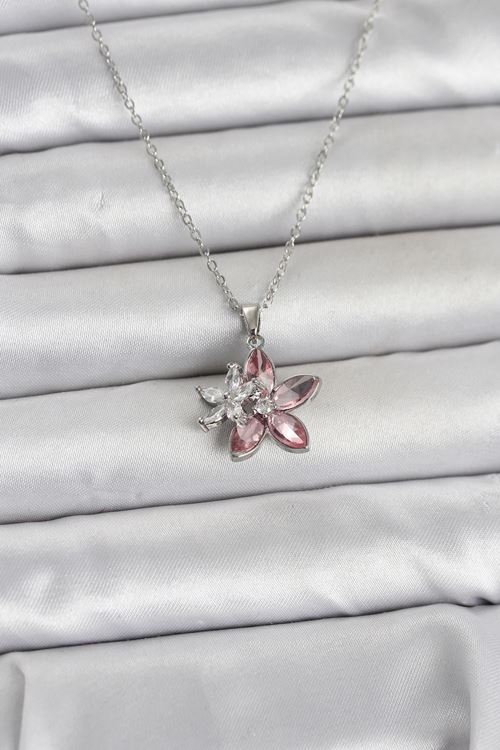 YRTCL 316L Çelik Zincir Gümüş Renk Pembe Lotus Model Kadın Kolye
