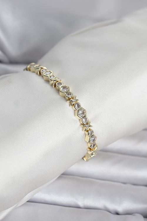 YRTCL Pirinç Gold Renk Petek Model Zirkon Taşlı Kadın Bileklik